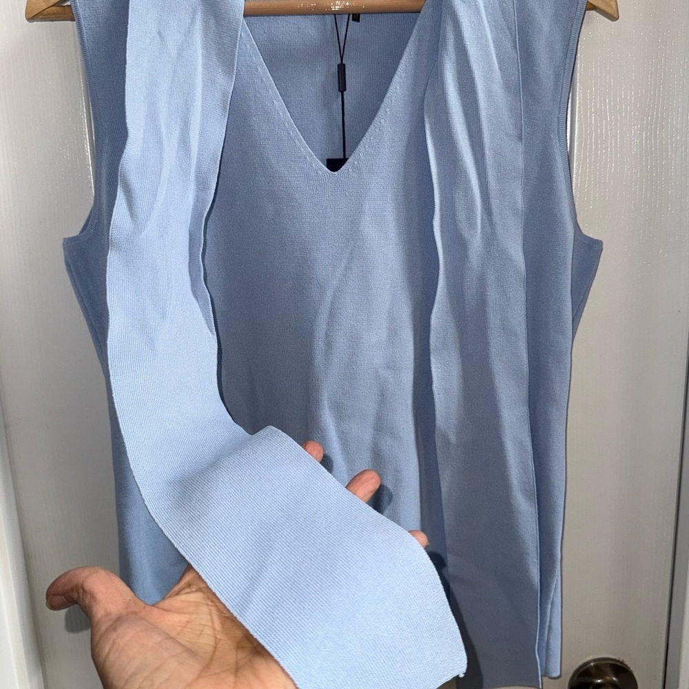Donna Karan Tie Neck Sleeveless Sweater XL Blue NWT MSRP $225 Feminine Elegant - Picture 4 of 8